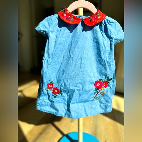 Gucci baby girls blue and red dress with embroidery size 6/9 months